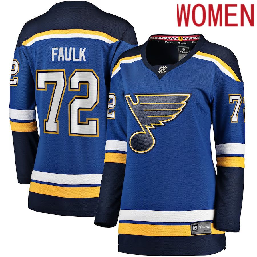 Women St. Louis Blues 72 Justin Faulk Fanatics Branded Blue Home Breakaway Player NHL Jersey